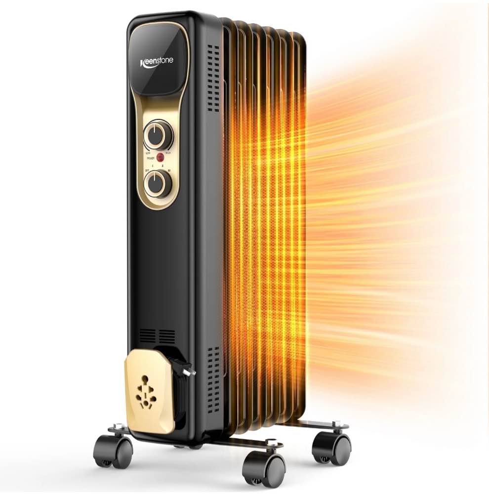 VECUKTY Oil Filled Radiator Heater, 1500W Portable Electric Space Heater, Adjustable Thermostat, 3 Heat Settings,Tip Overheat Protection Quiet Working, Black