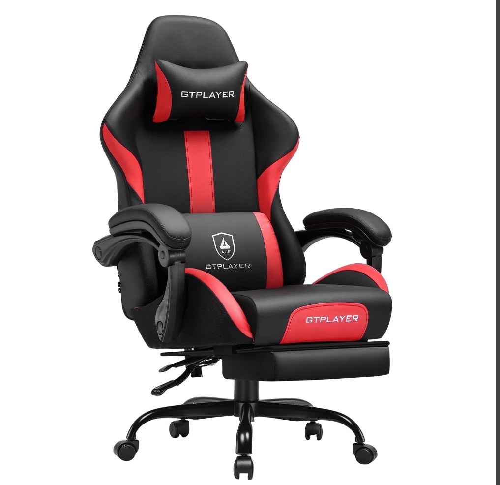 GTPLAYER Ergonomic Gaming Chair with Footrest and Lumber Support for Adults, Red