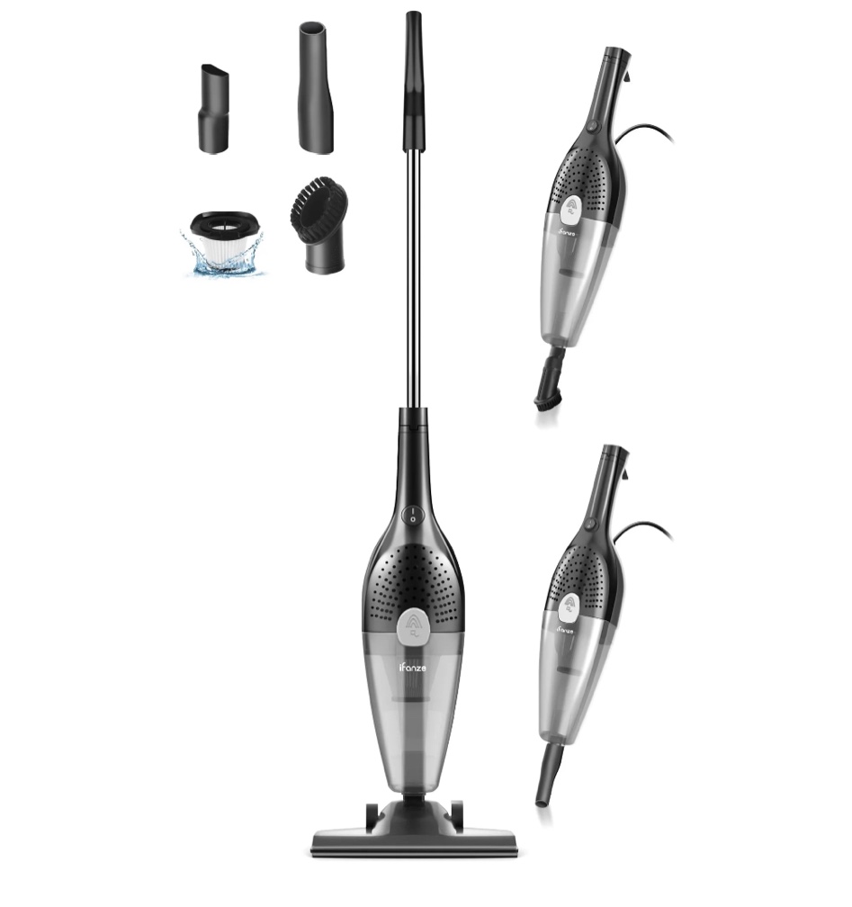 Qunler 25Kpa Corded Stick Vacuum Cleaner with Powerful Suction, 3-in-1 Lightweight Handheld Vacuum Cleaner for Home Carpet Pet Hair, Black Grey, BR602