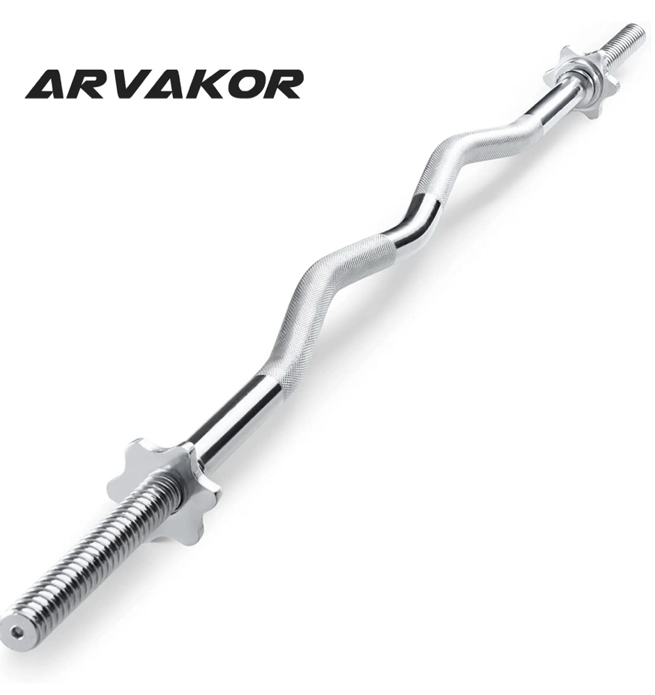 ARVAKOR Olympic 47  Curl Bar  Barbell Standard Weight Lifting Bar Threaded Non-slip  440-Pound Capacity  Silver