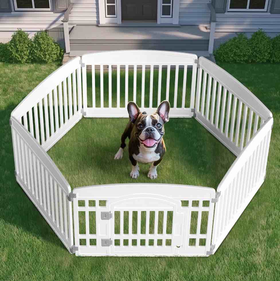 edx Dog Playpen, 6-Panel 24" Foldable Pet Pen with Door & Pet Safety Lock, Indoor/Outdoor Puppy Playpen, Customizable, White