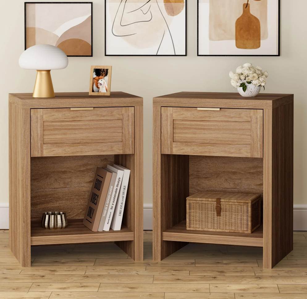 ARKANTOS Nightstand with Drawers Farmhouse Nightstand Set of 2 Natural Oak