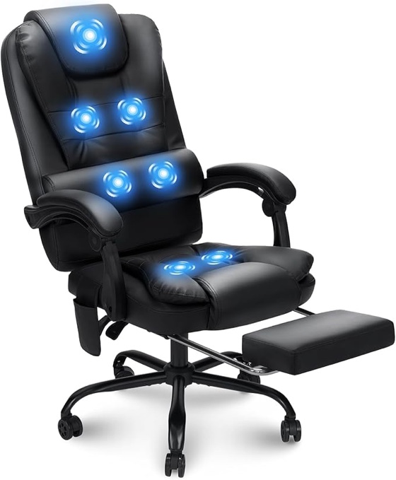 Massage Office Chair Reclining Office Chairs with Footrest Soft PU Leather Desk Chair High Back Ergonomic Computer Chair for Home Black