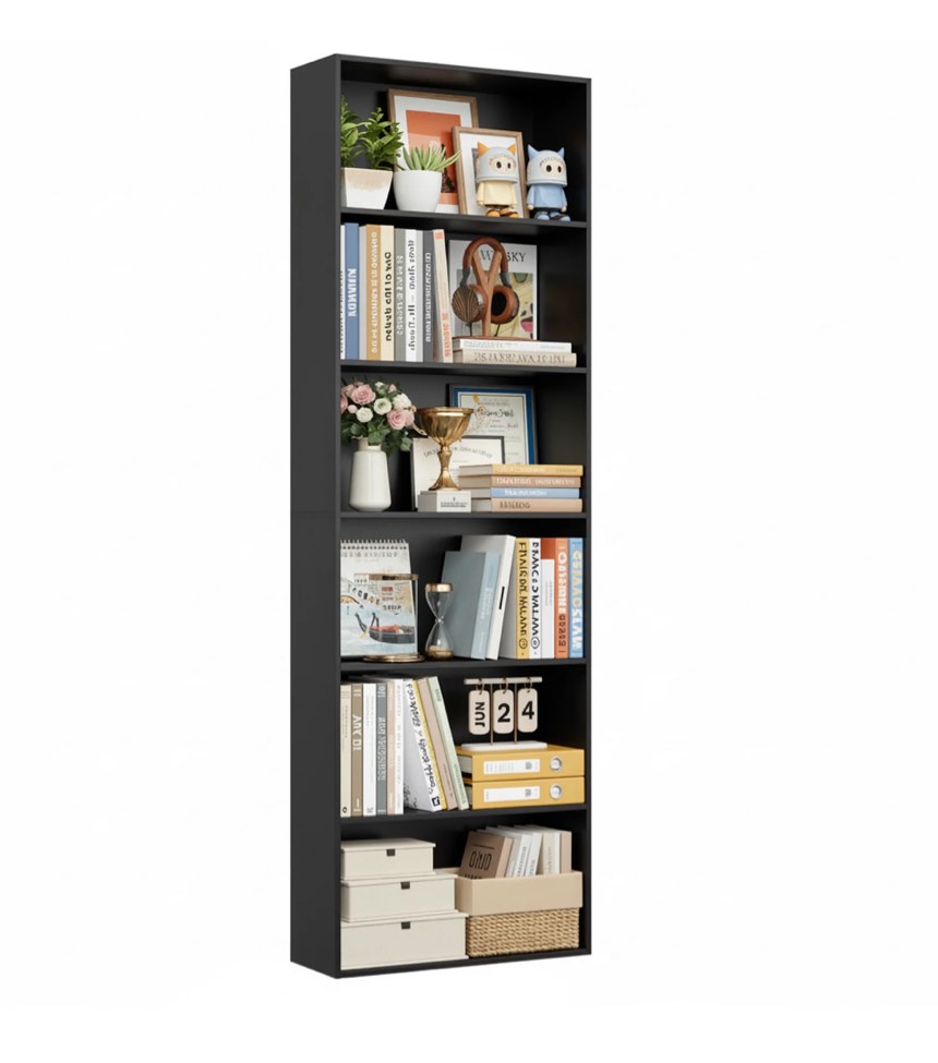 Homfa 6 Tier Tall Bookshelf and Bookcase  Wooden Bookcase Display Shelf for Living Room Home Office Library Storage  Black