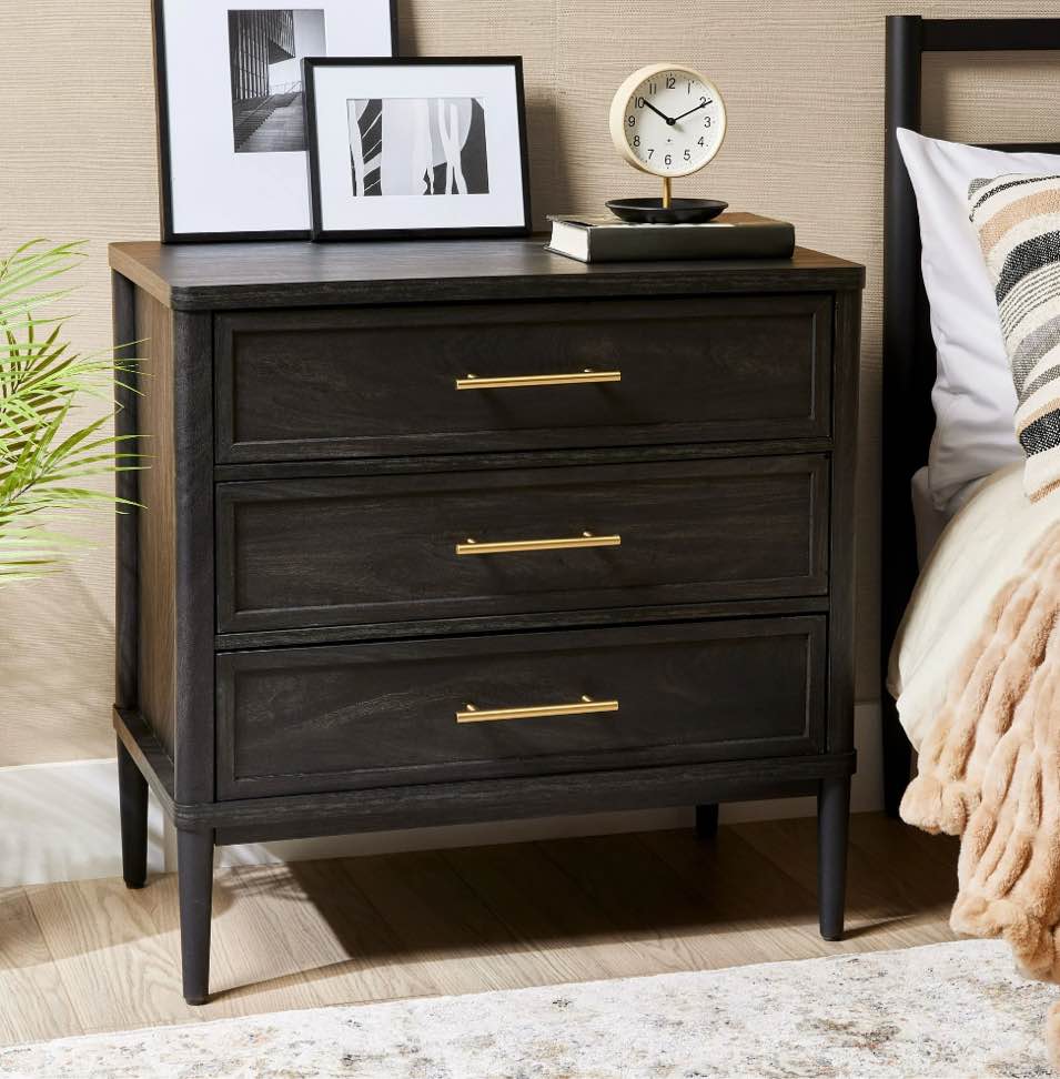 Better Homes & Gardens Oaklee 3 Drawer Nightstand with USB, Charcoal Finish