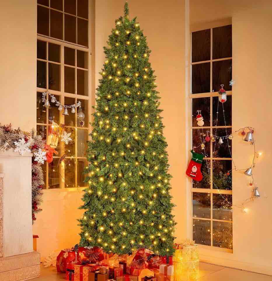 GVDV 7.5ft Pre-lit Christmas Tree, Artificial Christmas Tree with 350 Dual-Color Lights Warm White & Multicolor,  Holiday Christmas Xmas Tree for Home, Office and Party Decor