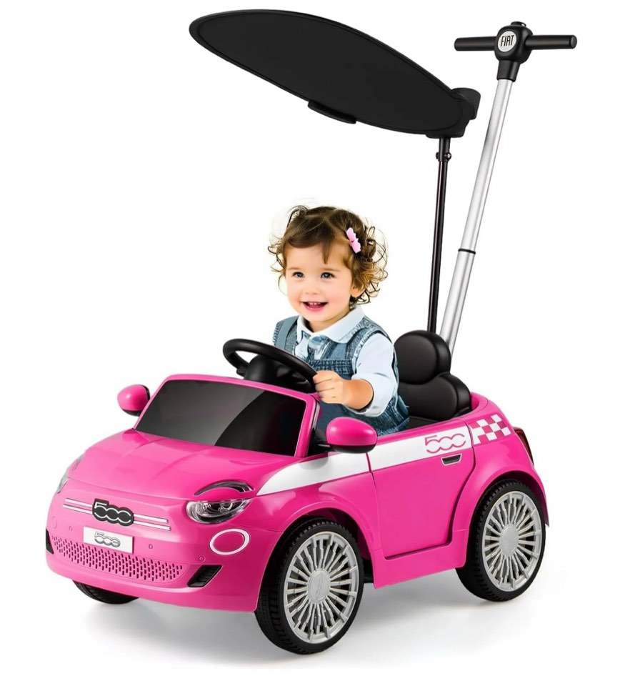 Licensed Fiat 500 Ride on Push Car by OLAKIDS, 3 in 1 Baby Stroller Sliding Walking Car with Retractable Footrest, Parent Control Handle, Horn, Foot-to-Floor Toys for Kids Toddlers 18 Month+