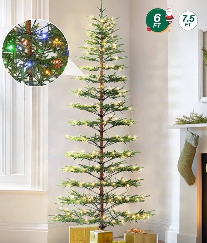 Firstness Sparse Christmas Tree, 6FT Prelit Artificial Christmas Tree with 300 Colorful Lights & 11 Modes, 250 Branch Tips, PE Material Easy Assembly, Xmas Tree for Home Office Shop Holiday Decor