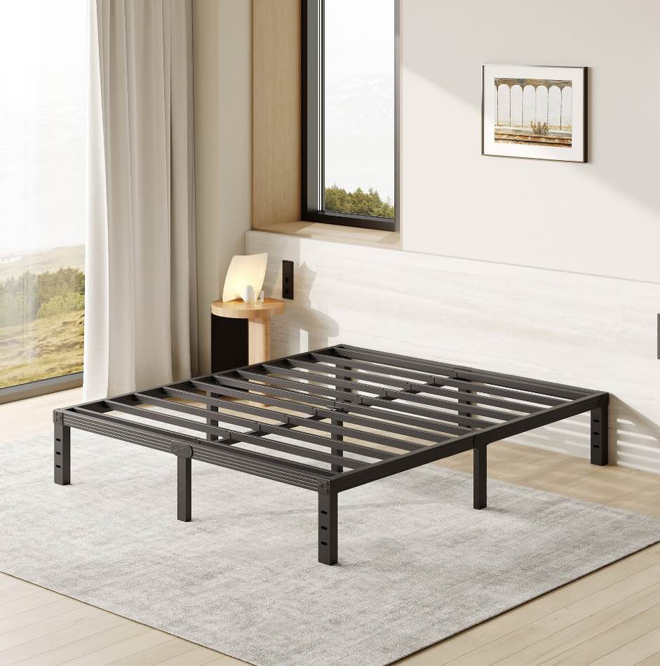 FSCHOS 12 Inch Queen Size Bed Frame, Heavy Duty Metal Platform, No Box Spring Needed, Easy Assembly, Black