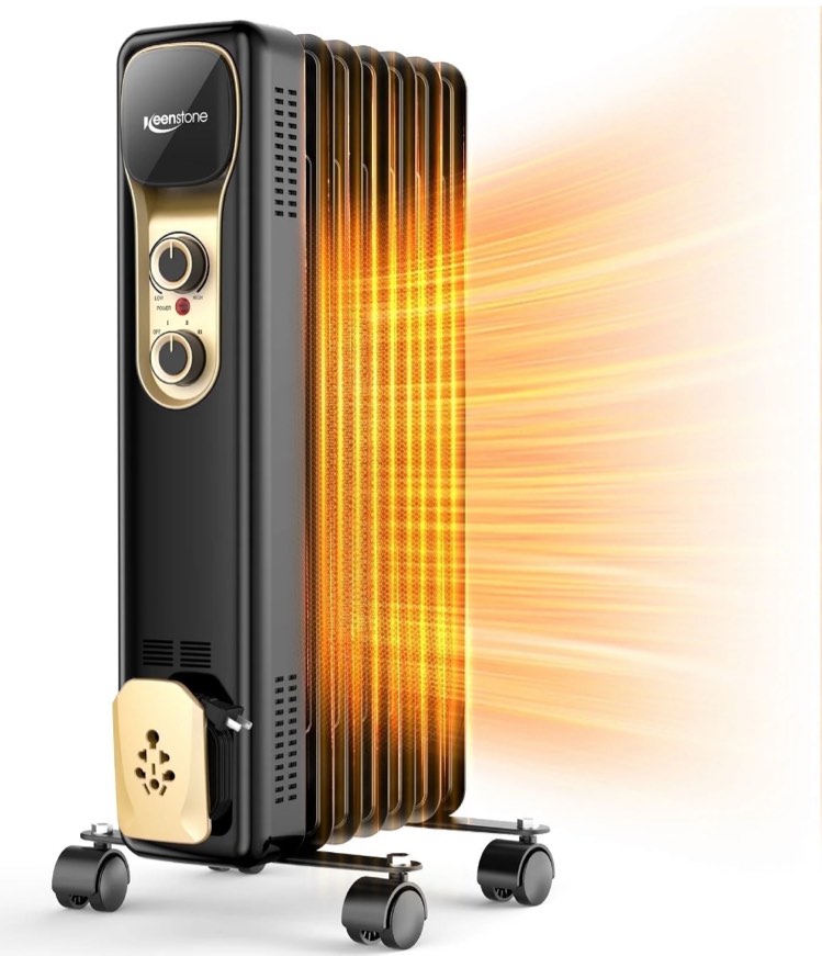 VECUKTY Oil Filled Radiator Heater, 1500W Portable Electric Space Heater, Adjustable Thermostat, 3 Heat Settings,Tip Overheat Protection Quiet Working, Black