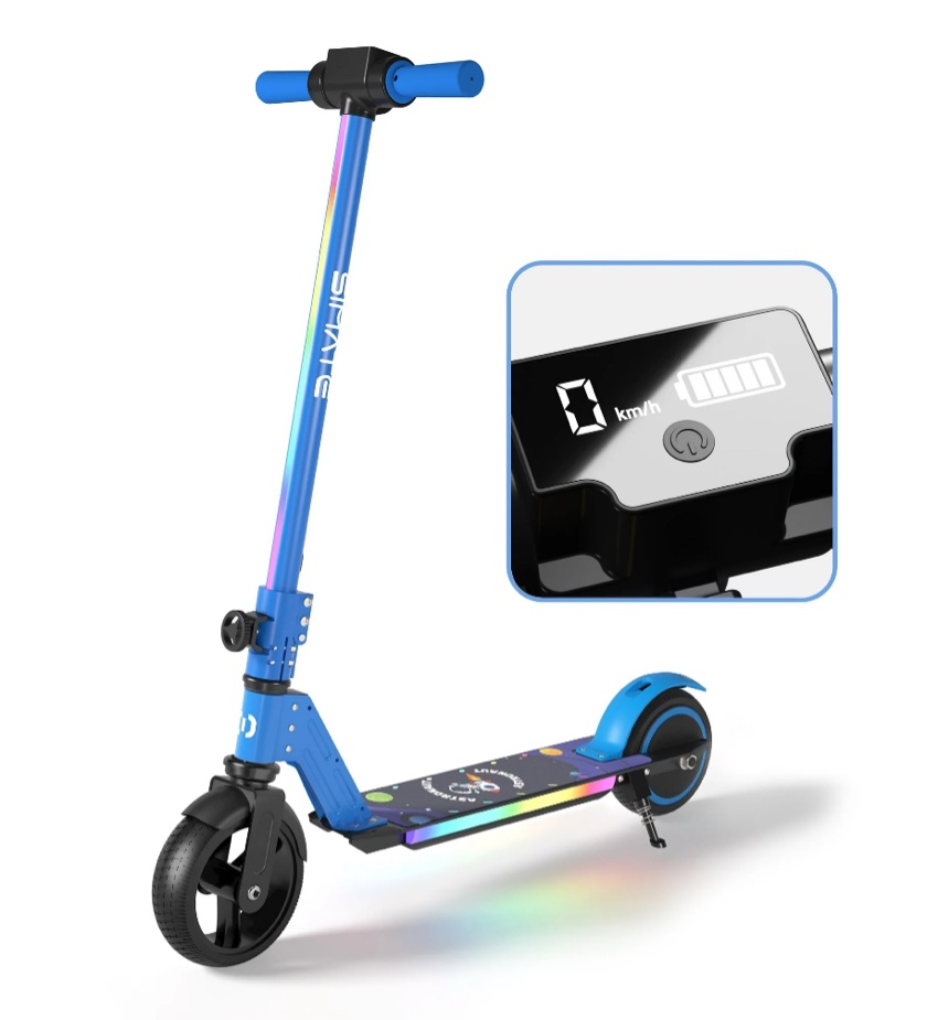 SIMATE Electric Scooter for Kids Ages 6-14, Scooter with LED Light, Dual Braking System & Foldable,Top 8.7mph & 5 Miles ,130W