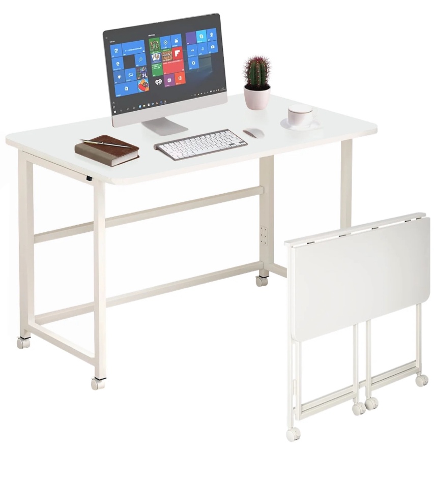 Mobile Folding Desk Rolling Compact Laptop Desk, Foldable Computer Desk with Wheels for Small Space