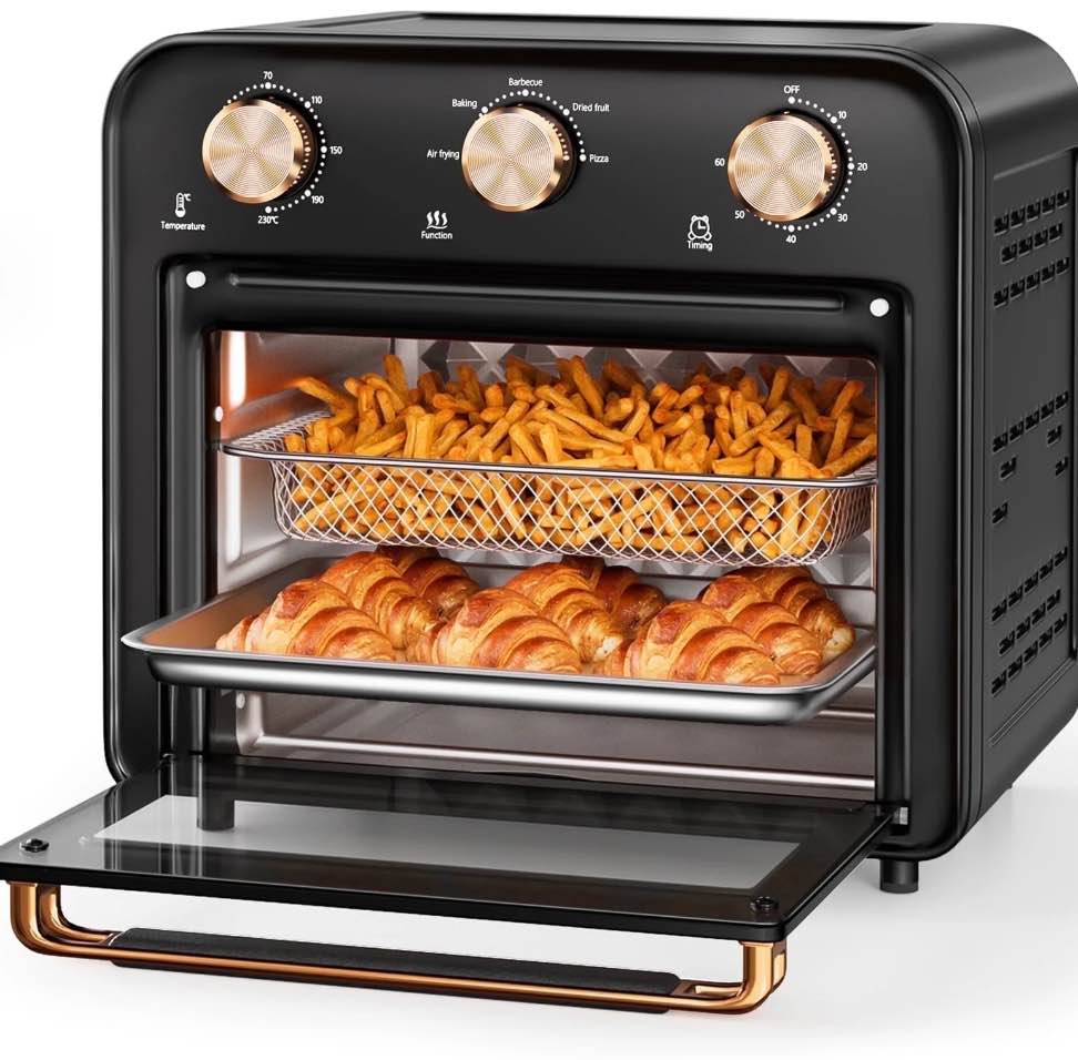 TINANA 5-in-1 Air Fryer Toaster Oven Countertop, 1300W 17 Qt, 4-Slice Convection Ovens Combo, Oil-Less Air Fry, Roast, Bake Broil Toast, Dried Fruit, Timer, Stainless Steel