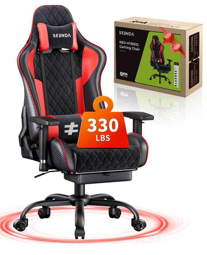 Seenda GCPro-10 Gaming Chair, Big and Tall Video Game Chair with Footrest, High Back Ergonomic Computer Desk Chair Height Adjustable with Headrest  and Lumbar Support