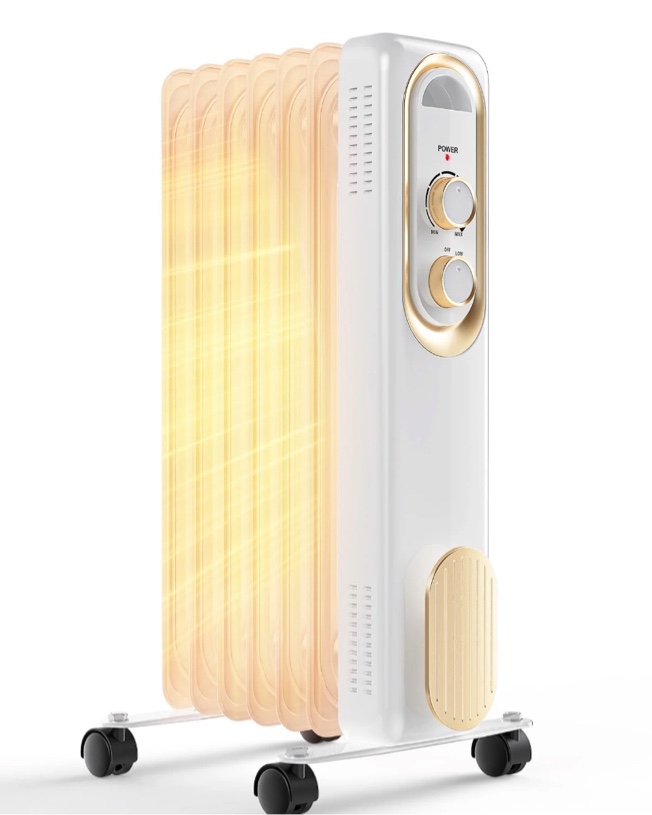 MCQ Oil Filled Radiator Heater for Indoor Use, 1500W with Adjustable Thermostat, for Office Bedroom Home,White