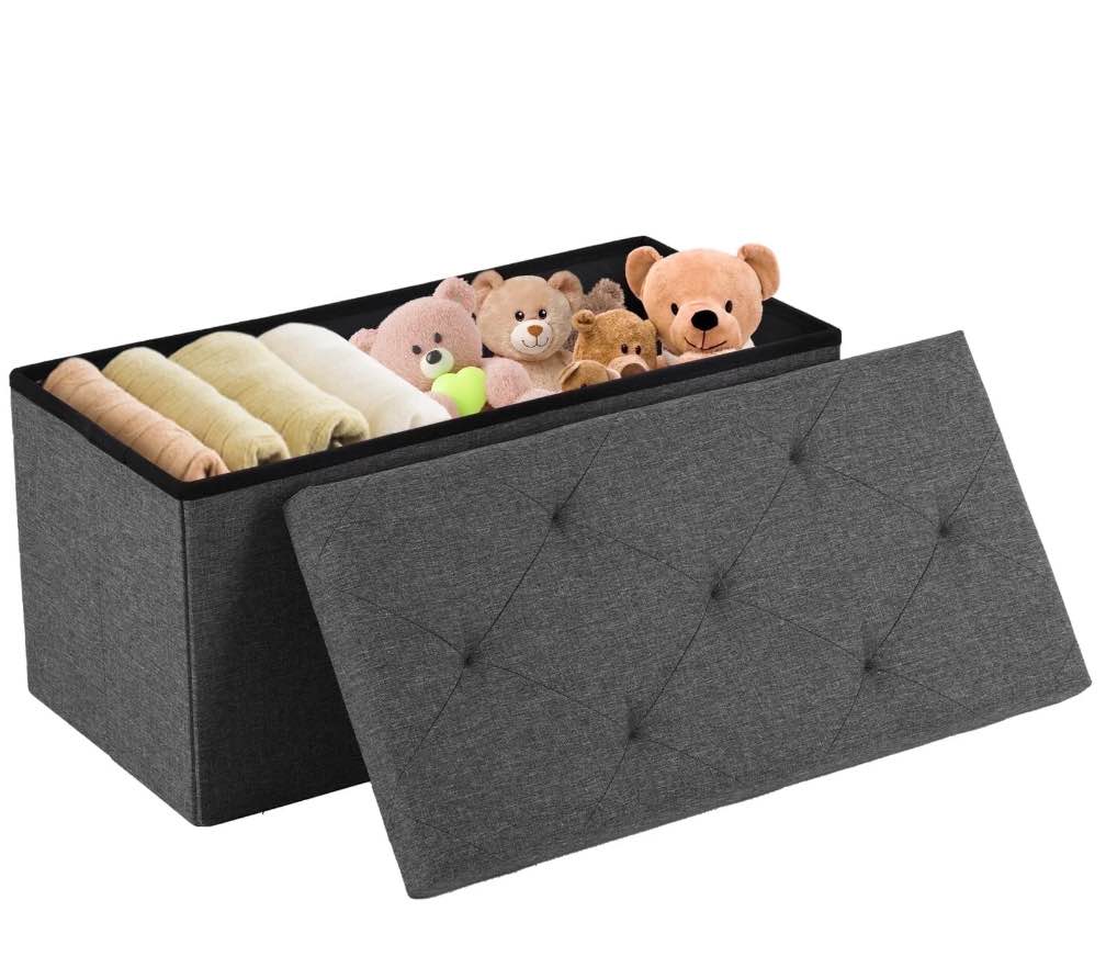 CONCETTA 30" Storage Ottoman Bench– Foldable Fabric Stool with Storage, 350 lb Capacity, for Bedroom, Living Room, Entryway, Gray