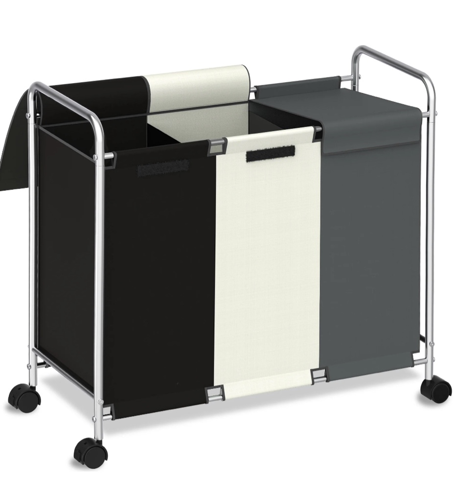 Nefoso 3 Section Laundry Hamper with Lid and Wheels, 150L Large Laundry Basket Sorter Cart with Handle, Clothes Storage, Multicolor