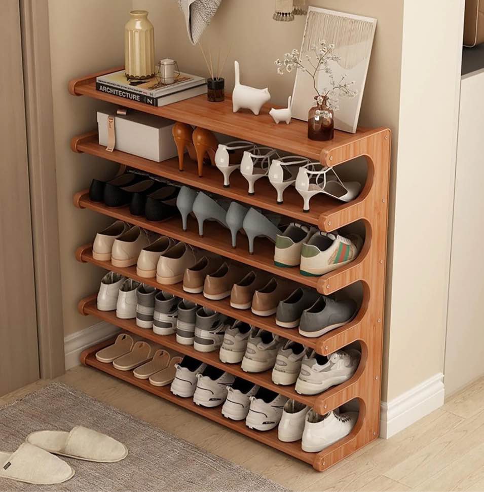 6 Tiers Shoe Racks, Bamboo Vertical Shoe Rack Organizer for Closet Floor, Wooden Stackable Shoe Storage Shelves, for Entryway, Hallway, Bedroom Hallway Closet ,Multifunctional Front Door Shoe Rack