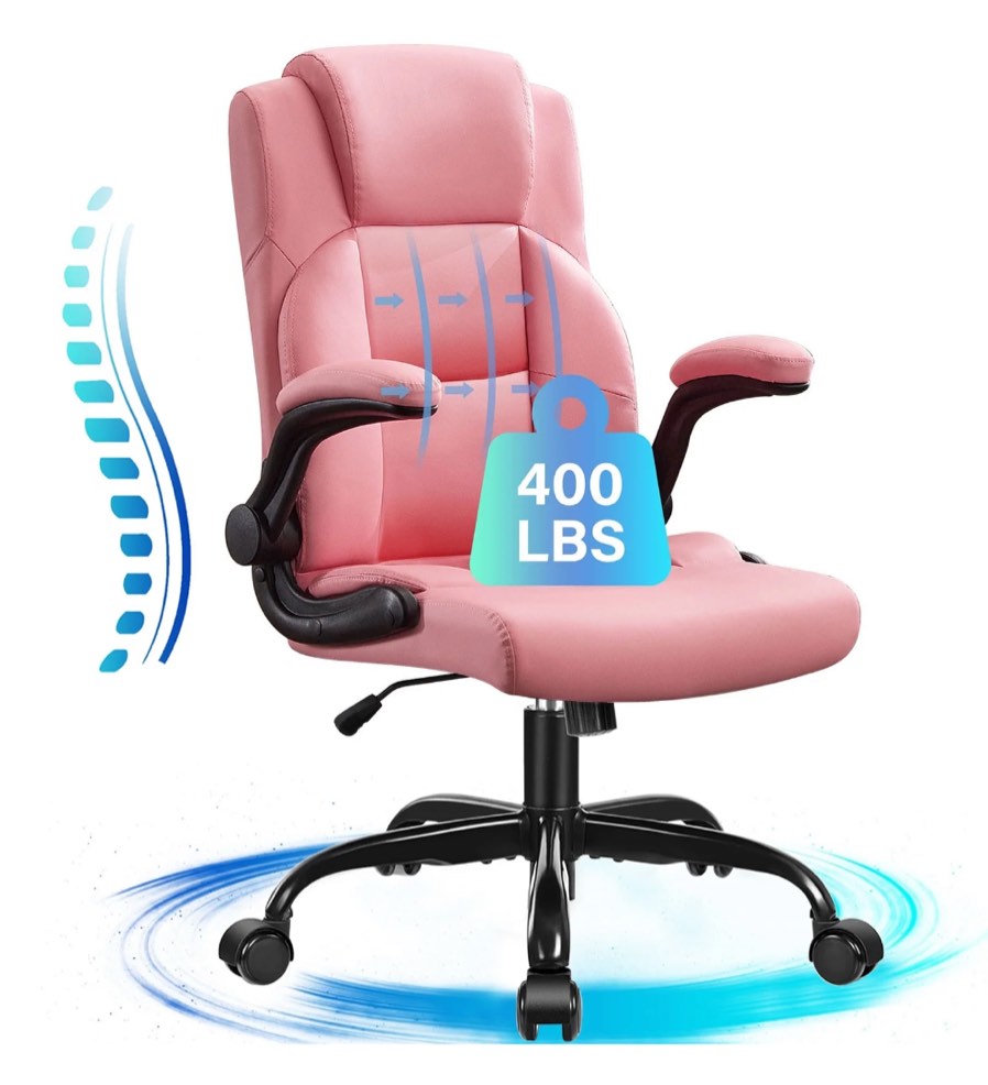 JONPONY Big and Tall Office Chair 400LBS Wide Seat Ergonomic Computer Desk Chair High Back Executive Leather Chair Adjustable Task Chair Lumbar Back Support 8 Hours Heavy Duty Design,9189,Pink