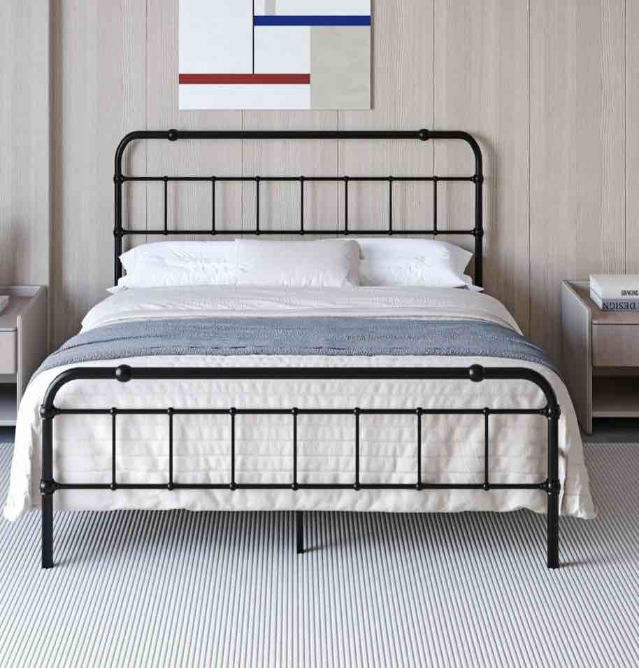 King Size Victorian Style Metal Platform Bed Frame with 18 Inch High Storage, Easy Assembly, Sturdy and Durable, Black