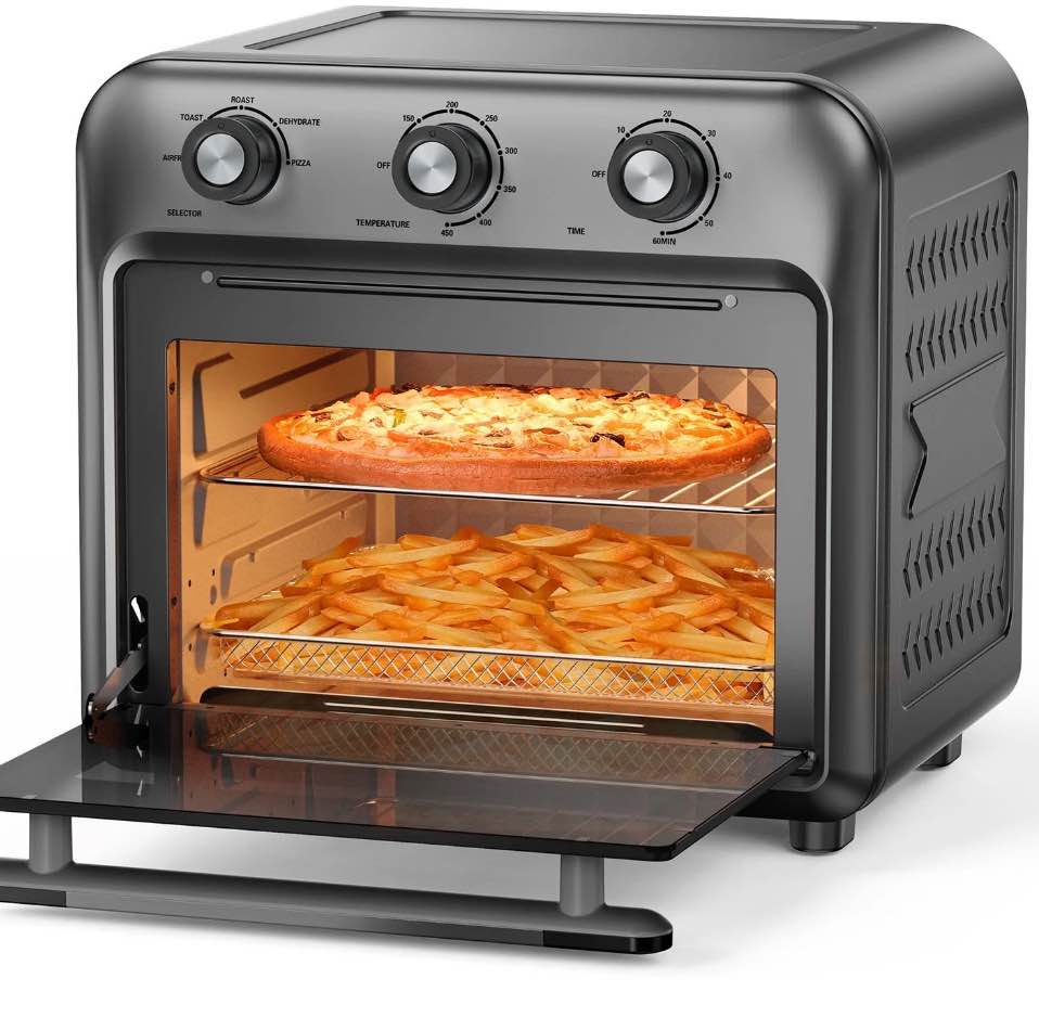 19QT Air Fryer Toaster Oven with Convection, 5-in-1 Countertop Cooker, Visible Window, Oil Free, 1500W, Black