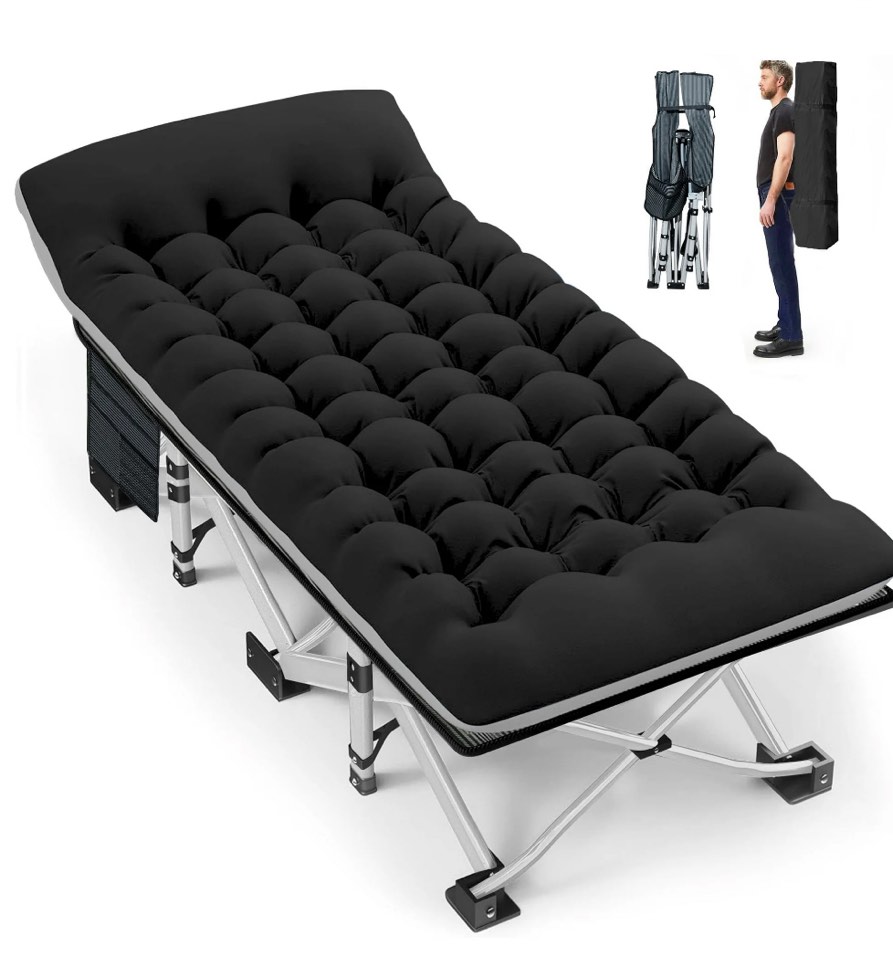 GVDV Folding Camping Cot with 2 Sided Comfort Mattress, 1200D Double Layer Oxford Folding Bed, Portable Sleeping Bed for Camp Office Nap Beach Travel