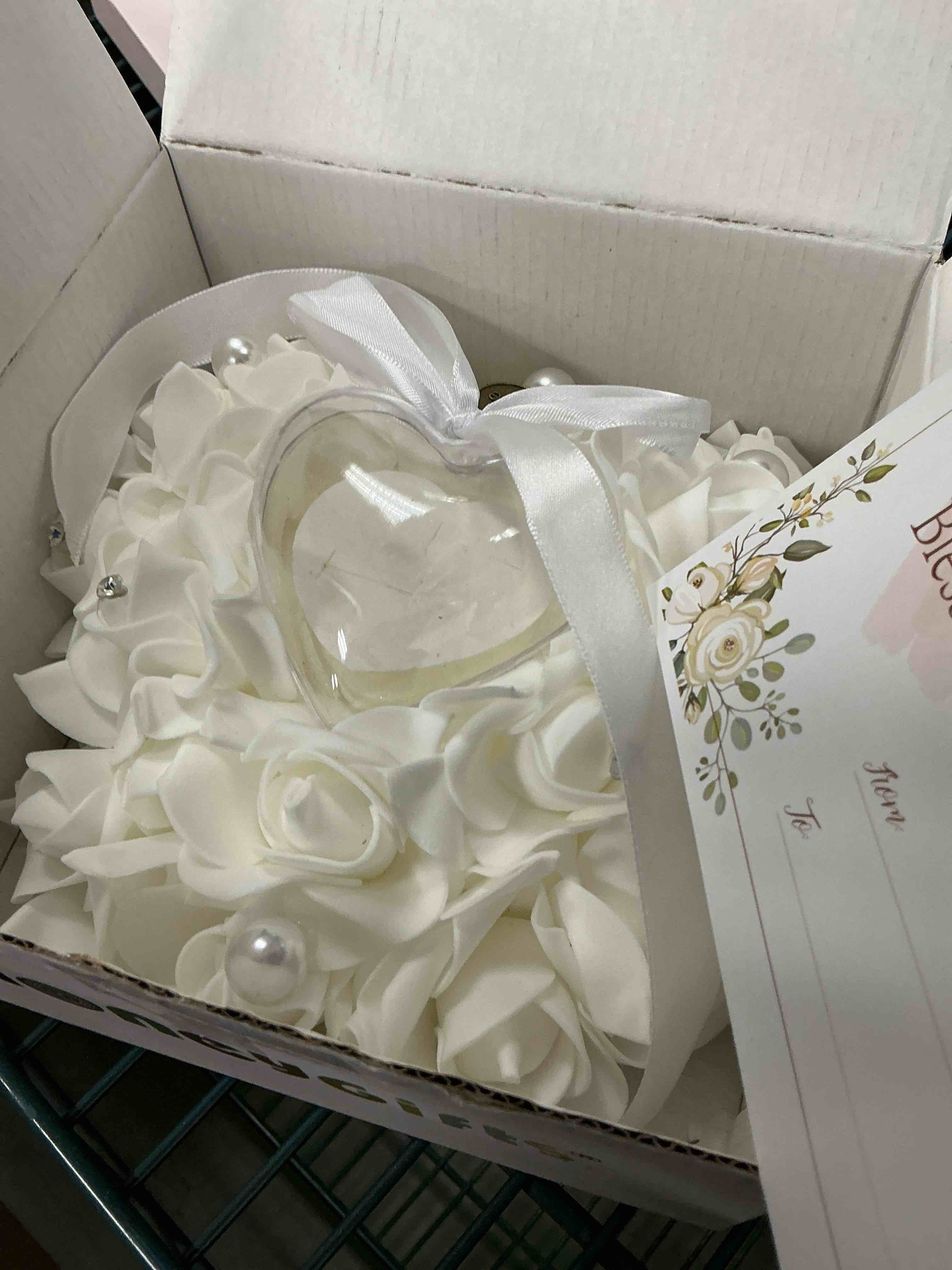 Condition photo showing Good Condition for HONEYGIFTS Wedding Ring Pillow, Irovy Ring Bearer Holder Pillows Heart Shape Rose Lace Cushion for Wedding Party Anniversary Ceromony