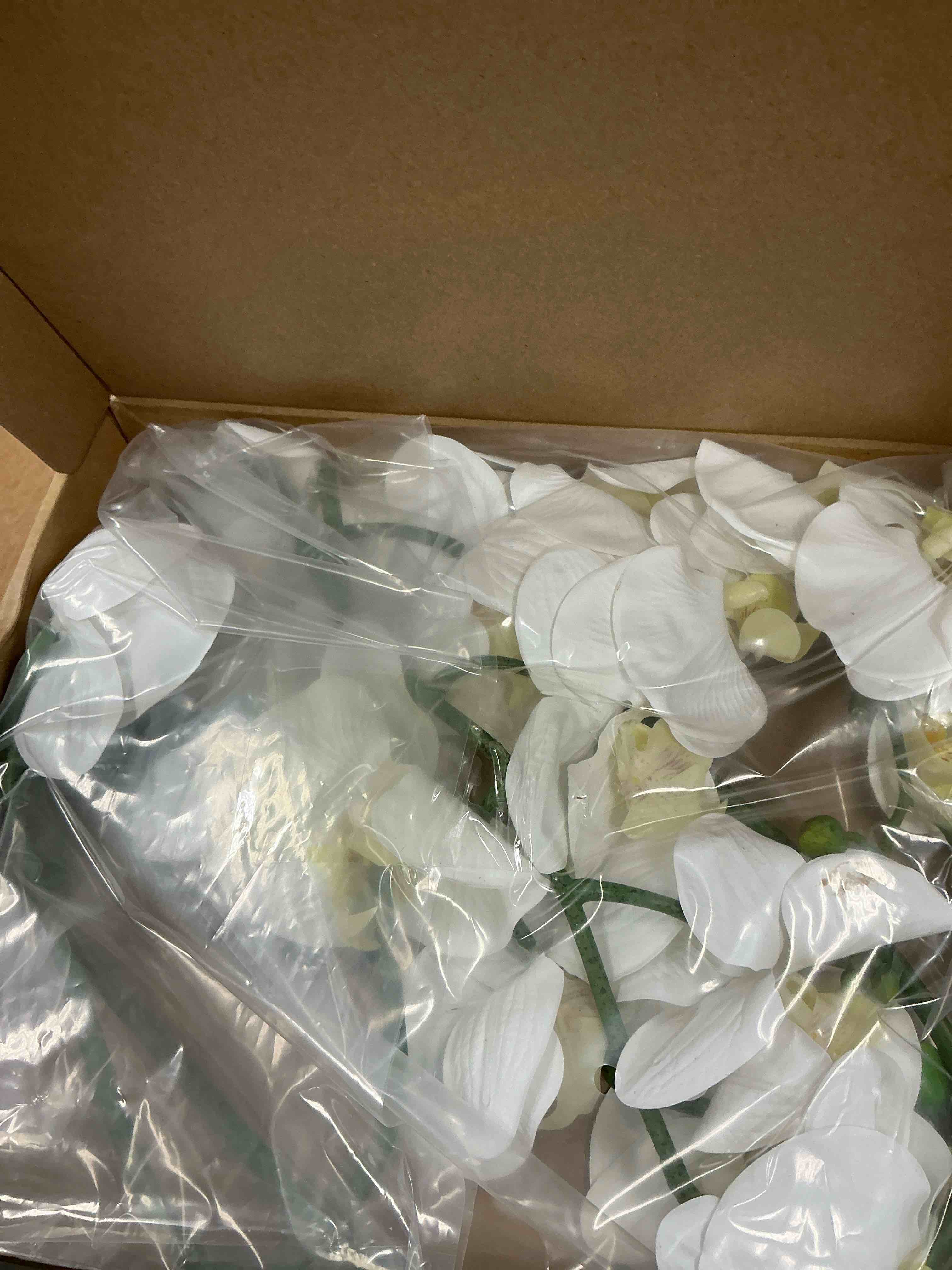 Condition photo showing New/Like New for Fnize Orchid Stems Artificial Flowers Real Touch Latex Faux Phalaenopsis Branches 9 Large Blooms 38 Inches 2pcs White