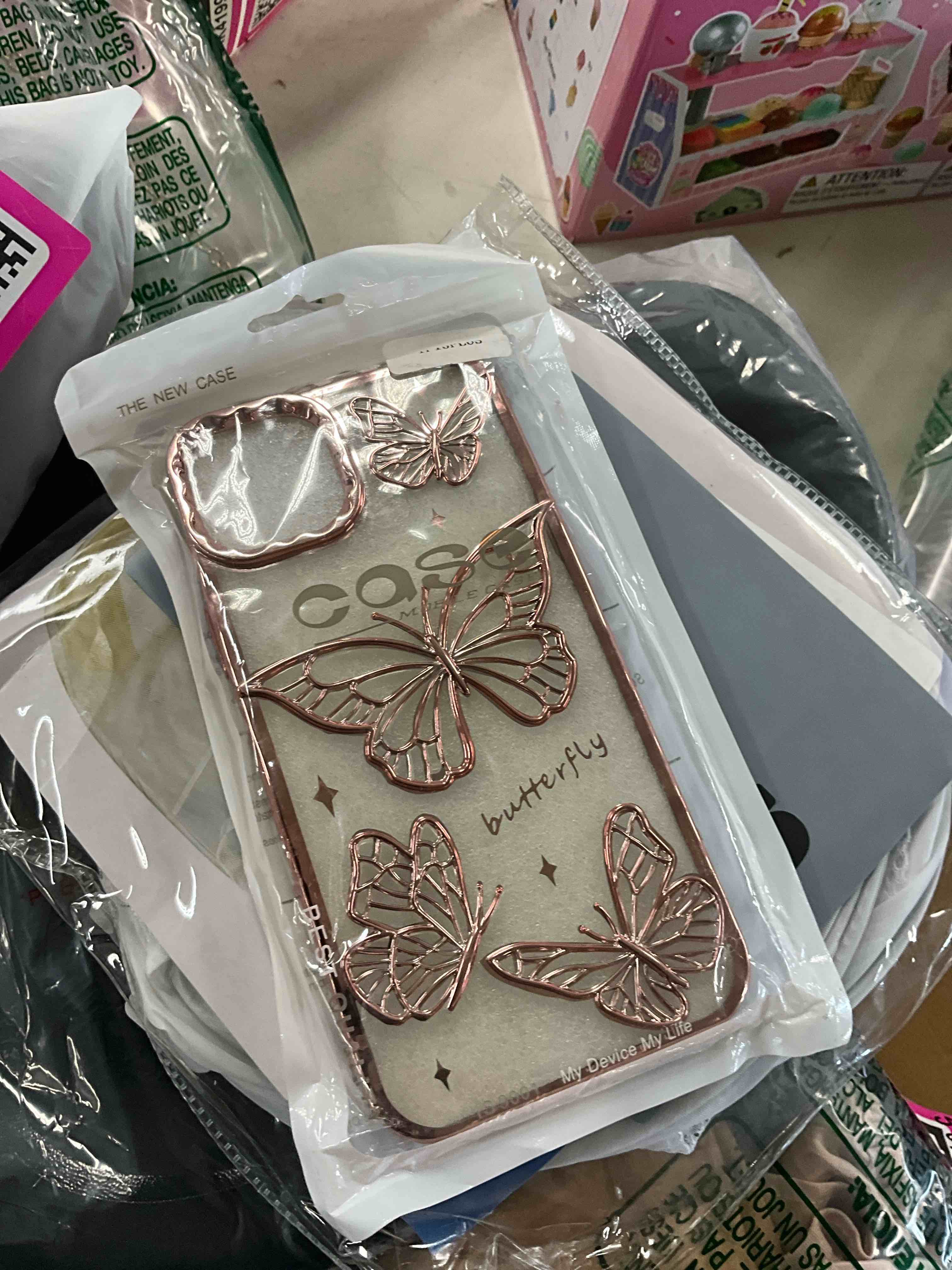 Condition photo showing Good Condition for Designed for iPhone Case?Electro Plated Bumper,Glitter Butterfly,Clear Full Body Protection Soft Shockproof Phone Case (iPhone 15 Plus,Gold)