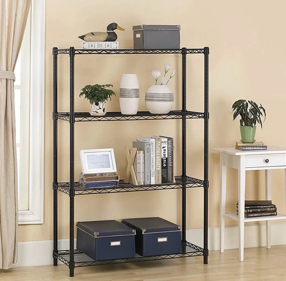 BestOffice 4 Shelf Wire Shelving Unit Garage NSF Wire Shelf Metal Storage Shelves Heavy Duty Height Adjustable for 1000 lbs Capacity Black
