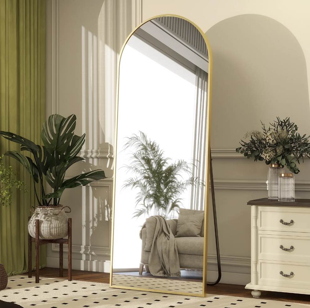 BEAUTYPEAK 64"x 21" Full Length Mirror Arched Standing Floor Mirror Full Body Mirror, Gold