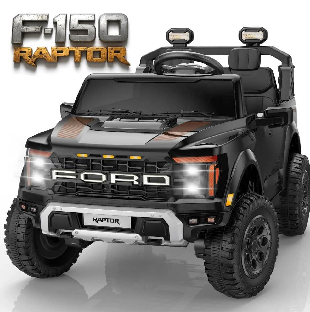 Ford F150 Raptor 24V Powered Ride on Cars for Kids, Extra large Real 2 Seater Ride on Toys with Remote Control, Bluetooth, LED, Truck Storage, Electric Vehicles Ride on Truck for Boys Girls Gifts
