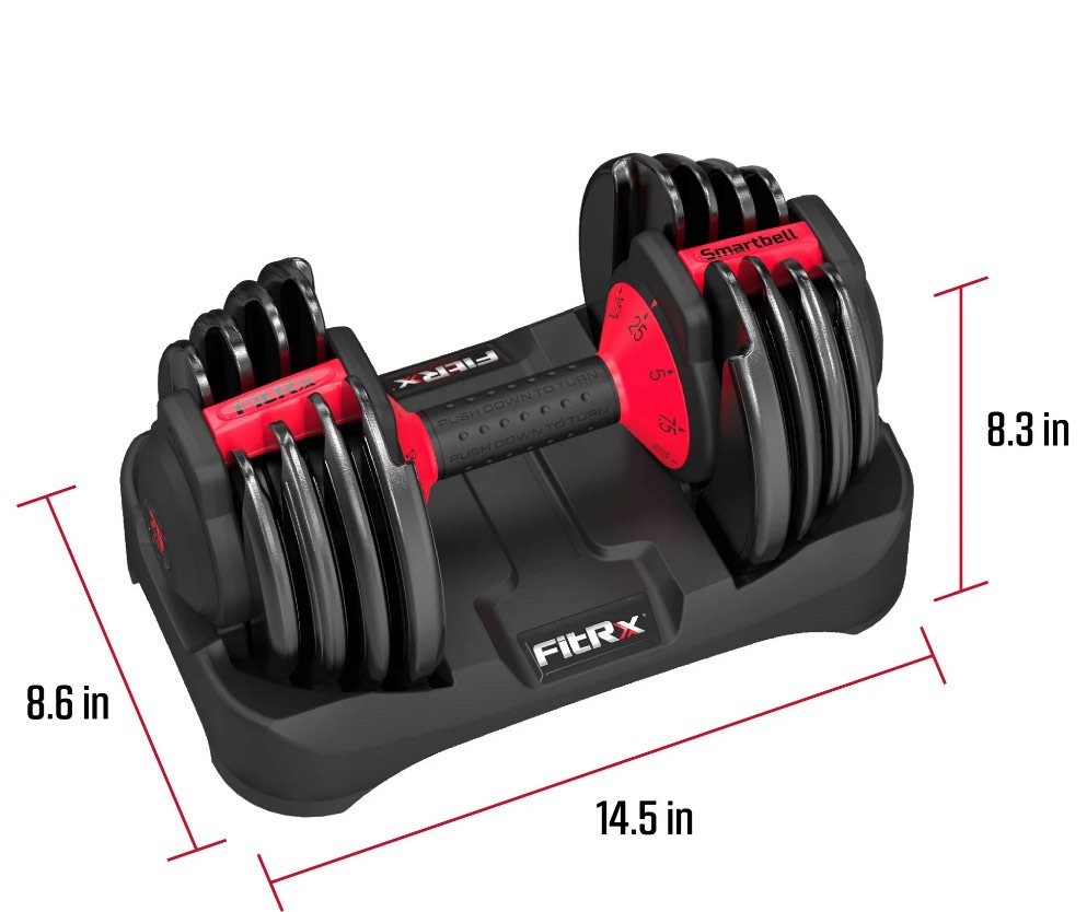 Condition photo showing New/Like New for FitRx SmartBell 2-Pack Two 25lbs. Quick-Select 9 in 1 Adjustable Dumbbell for Home Gym 5-25lbs. Weight in 2.5lbs Increments