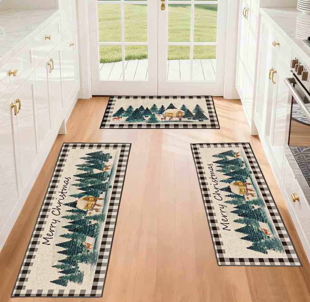 Laoyebaoho Christmas Kitchen Rugs Sets of 3, Kitchen Mats ,Bohemian Machine Washable Rugs Mats