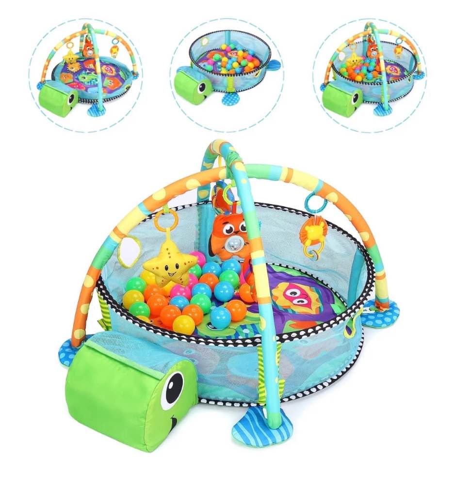Babyeap 3-in-1 Baby Gym and Play Mat, Baby Activity with Ocean Ball Sensory Toys, 0-36 Months
