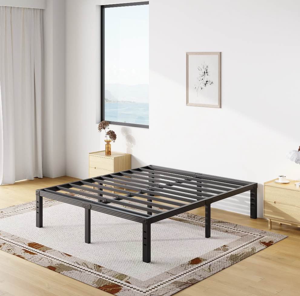 COMASACH 18 inch Queen Bed Frame, Easy Assembly, Heavy Duty Metal Platform, Noise Free, Black
