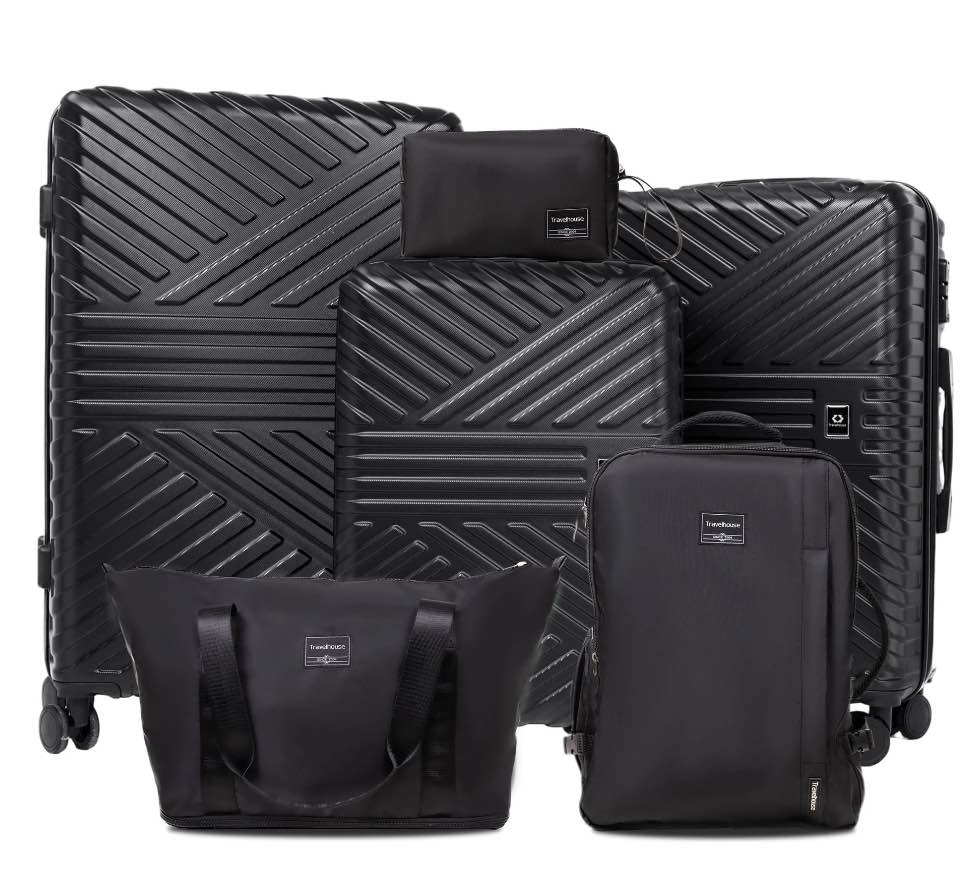 Travelhouse 6 Piece Luggage Set Hardshell Lightweight Suitcase with Carry On Backpack Duffel Bag and Packing Cube.Black