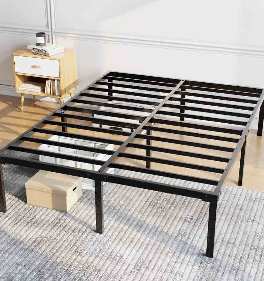 Capri Queen Bed Frame, 18 inch High Metal Platform Bed Frame, 2200 LBS Weight Capacity, Heavy Duty, Noise Free, Easy Assembly, Black