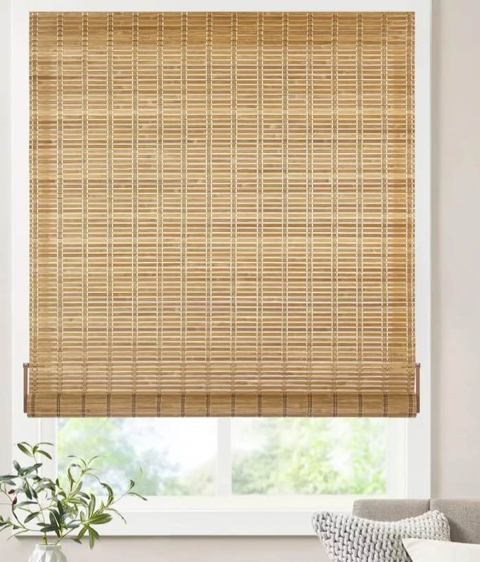 LazBlinds No Tools No Drill Bamboo Roller Shades, Cordless Bamboo Blinds, Light Filtering Roll Up Blinds for Windows, French Door, Porch or Patio Privacy Screen, 29'' W x 64'' H, Brown206