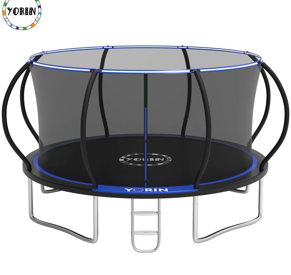 YORIN Trampoline, 12FT 14FT 16FT 10FT Trampoline with Enclosure Net, 1200LBS Trampoline for 4-5 Kids Adults, Outdoor Trampoline with Ladder, Anti-Rust Backyard Heavy Duty Pumpkin Round Trampoline