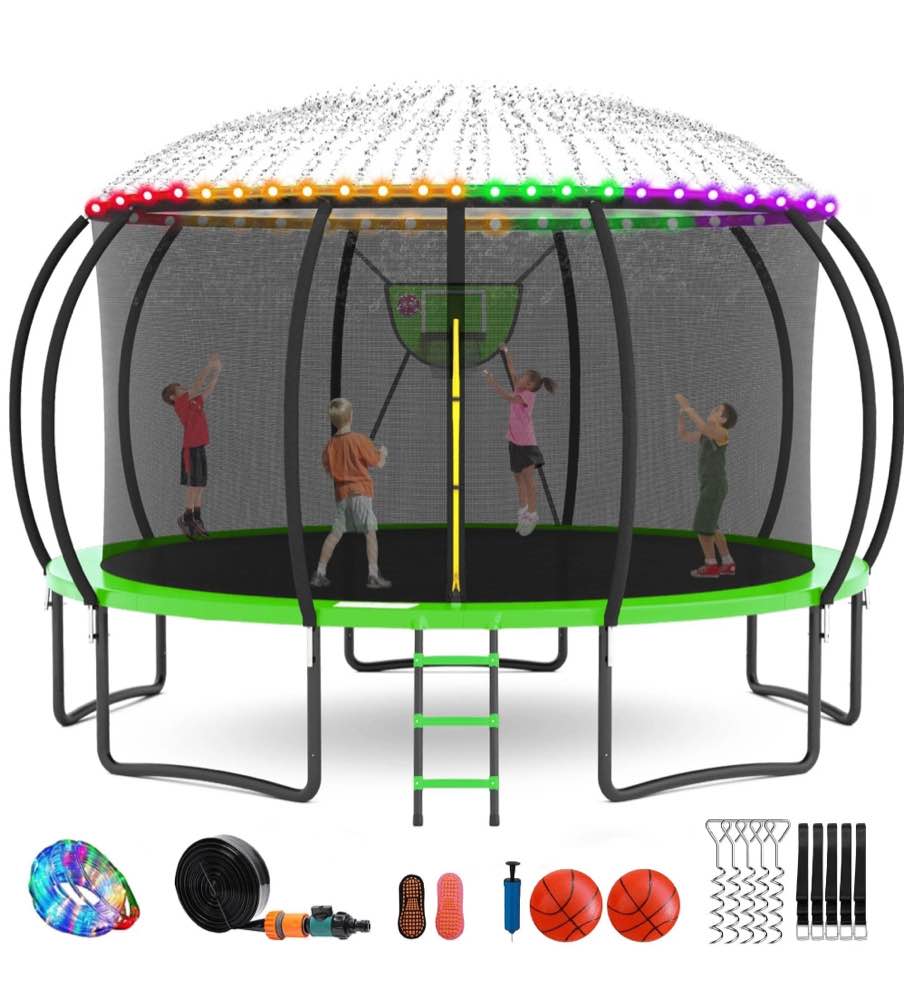 GVDV 16FT Outdoor Trampoline for Kids & Adults, Recreational Trampoline w/Ladder & Safety Net