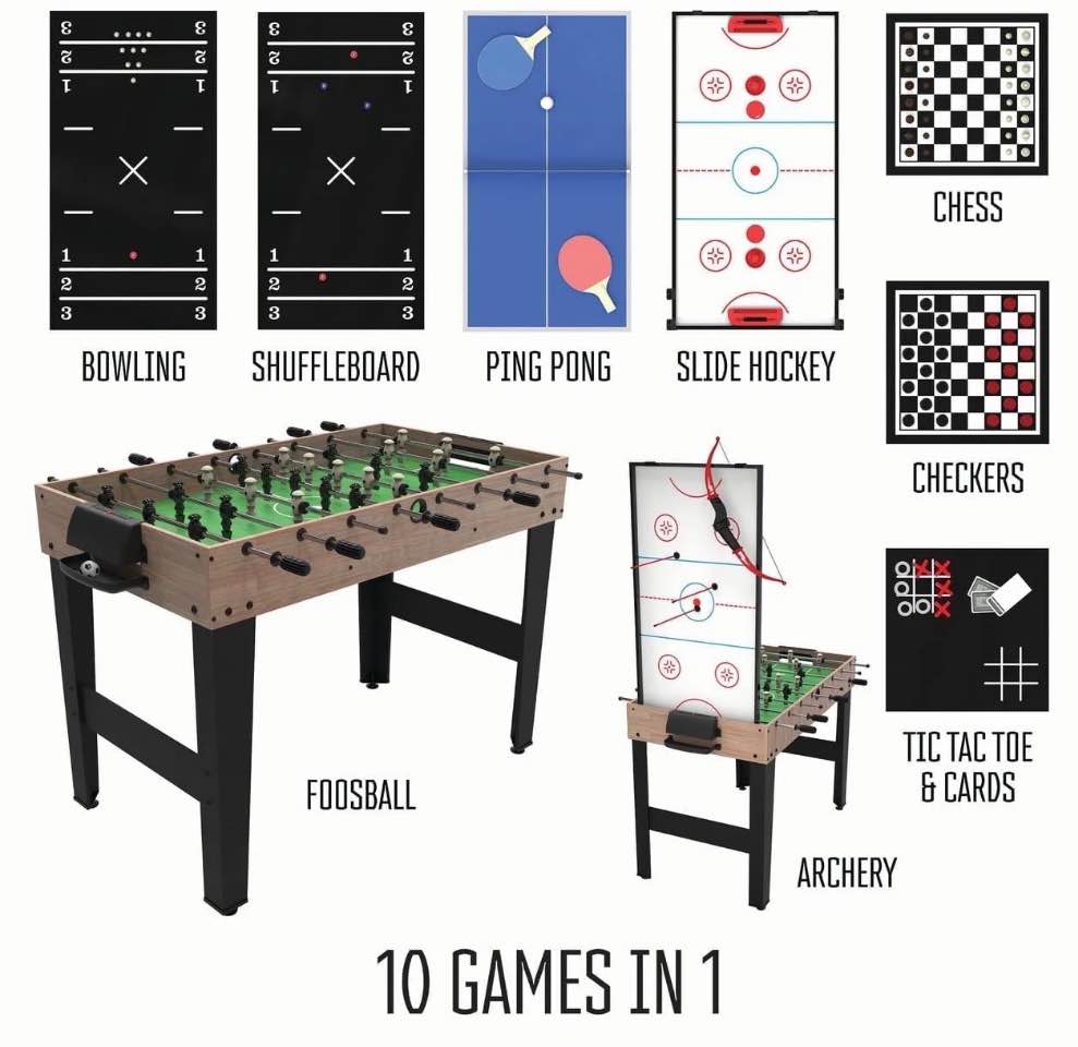 Realplay Tzumi 10-in-1 Multi Game Table for Arcade Games with Basketball, Foosball, Ping Pong, and More