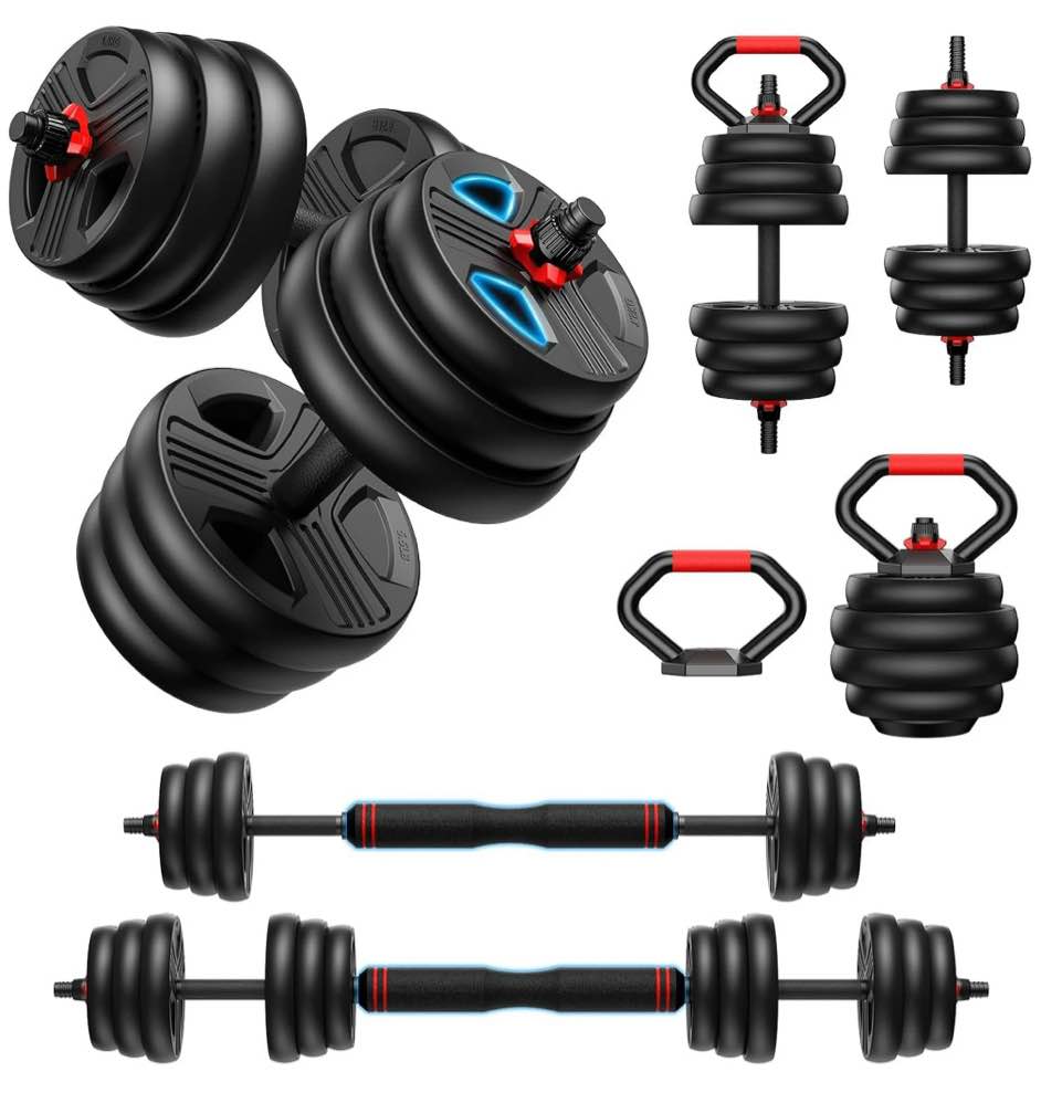 Adjustable dumbbell set,20/35/45/55/70/90lbs Free Weights set with upgraded nut, 4 in 1 Weight Set Used as Kettlebells, Barbell, Push up Stand, Fitness Exercise for Home Gym Suitable Men/Women