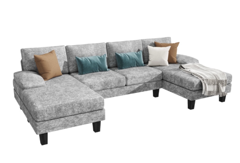 Condition photo showing New/Like New for homall convertible sectional sofa couch, 4 seat sofa set for living room u-shaped modern fabric modular sofa sleeper with double chaise & memory foam (( 2 boxes ))