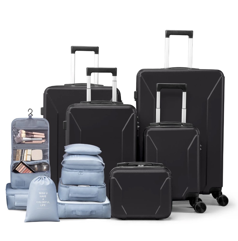 Zimtown 5-Piece Luggage Set with 8 Packing Cubes, Hard Shell Suitcase Set with Spinner Wheels Built-in TSA Lock, Black