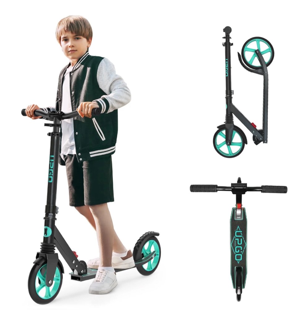 UPGO Kick Scooter for Teens, Kids & Adults, Max 240 lbs, Foldable, 8-Inch Wheels, 4 Adjustable Levels, Aqua