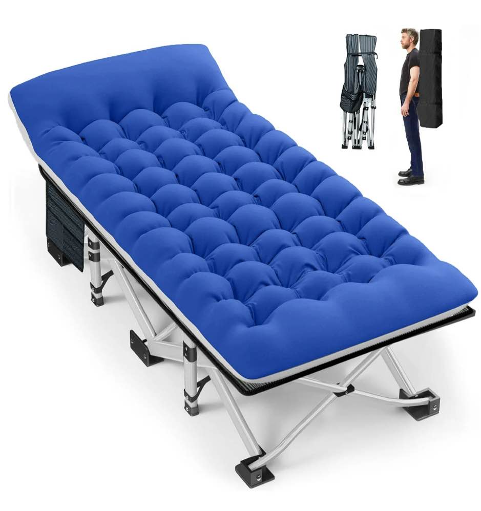 GVDV Folding Camping Cot with 2 Sided Comfort Mattress, Double Layer Oxford Fabric Folding Bed, Portable Sleeping Bed Cot for Camp Office Nap Beach Travel