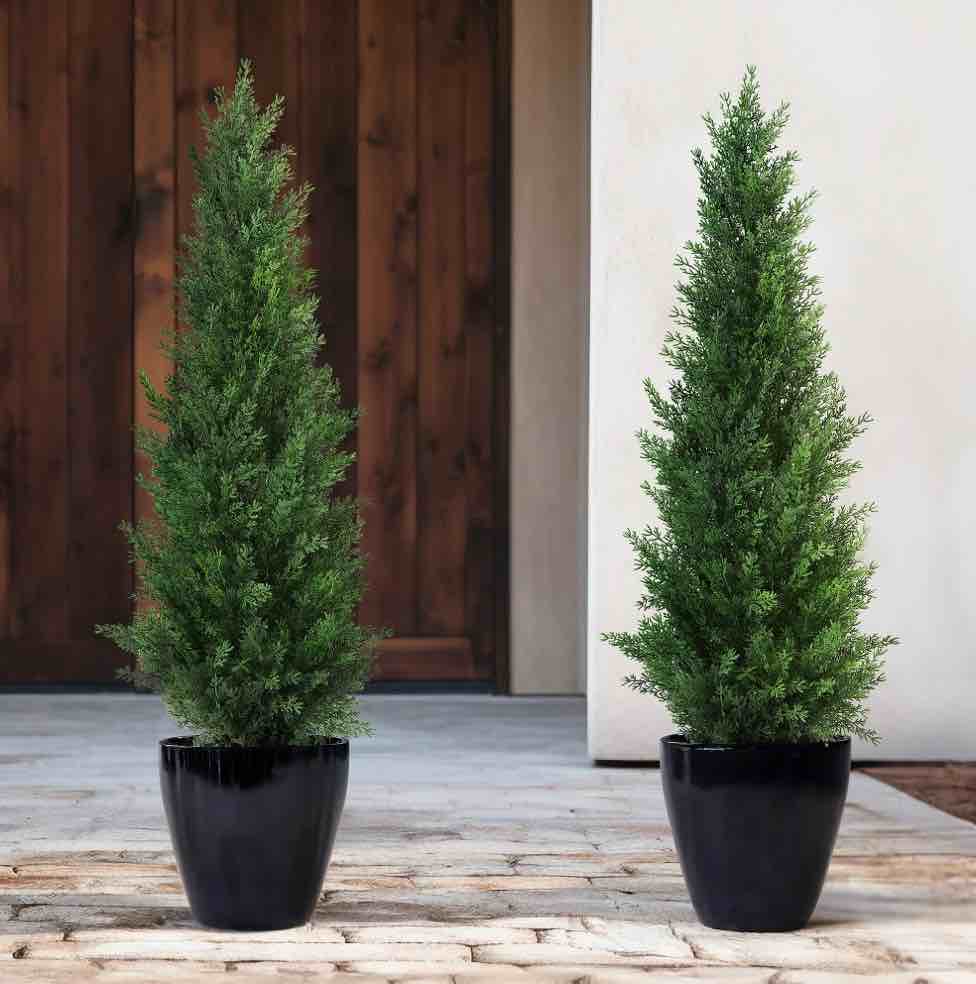 DR.Planzen Soft Touch 2 Count 3 Ft Cedar Artificial Trees in Plastic Pot UV Rated,  Artificial Topiary Tree for Indoor Outdoor Home Decor