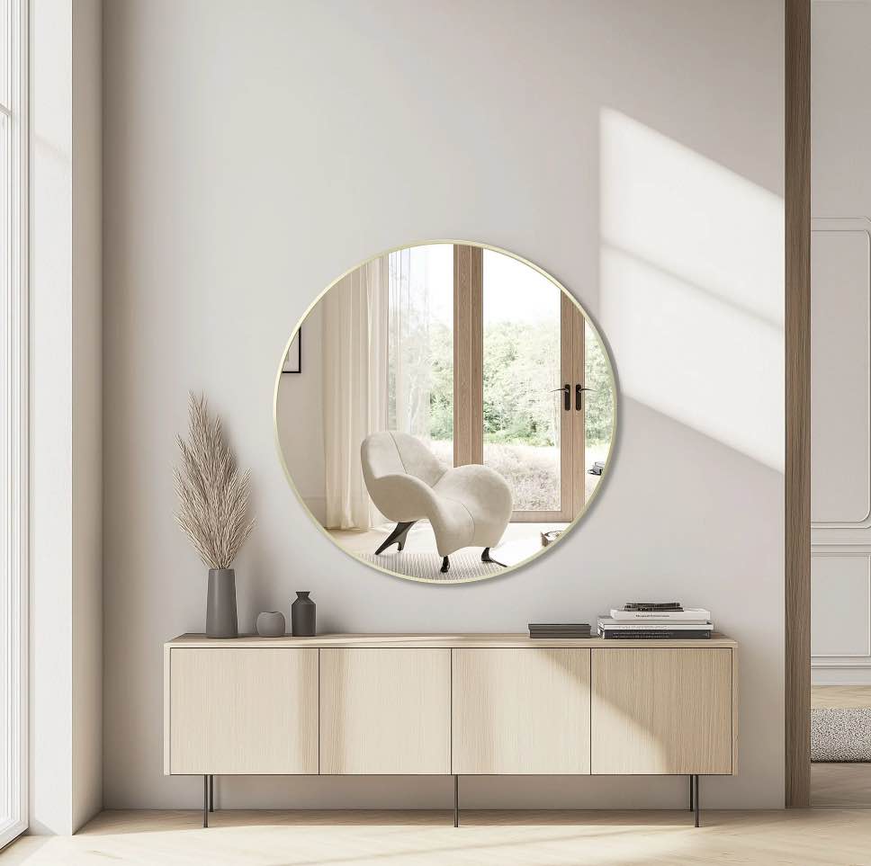 EDX 24  Wall Round Mirror with Crystal Clear Reflection  Convenient Hanging Hooks  and Premium Aluminum Alloy Construction  Gold