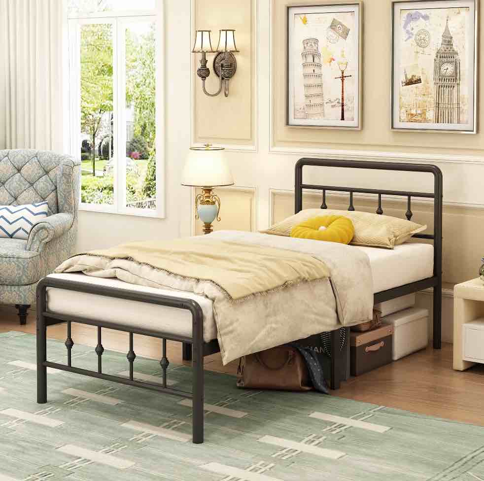 Maenizi 18 inch Tall Twin Bed Frames with Headboard and Footboard, Heavy Duty Metal Platform Bed Frame Twin No Box Spring Needed, Easy Assembly, Under Bed Storage, Noise Free, Black
